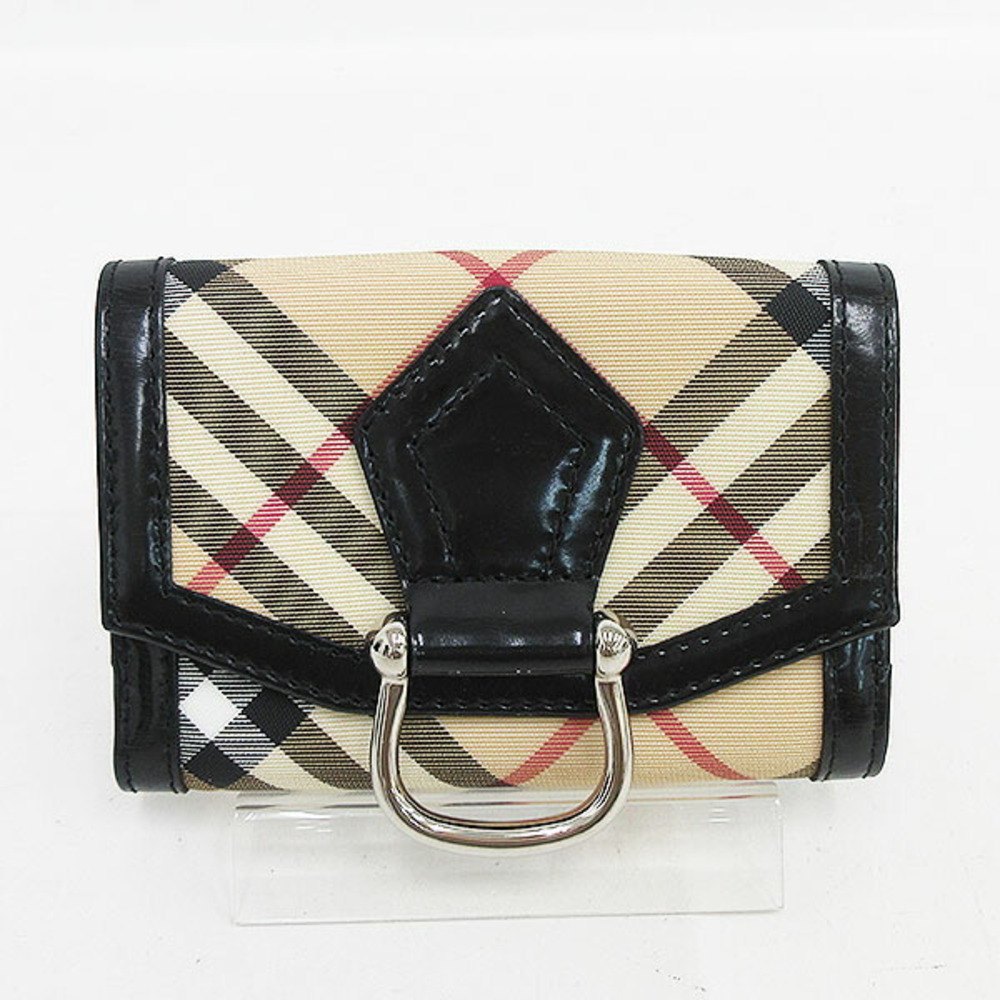 BURBERRY Check Double Hook Wallet Beige Black